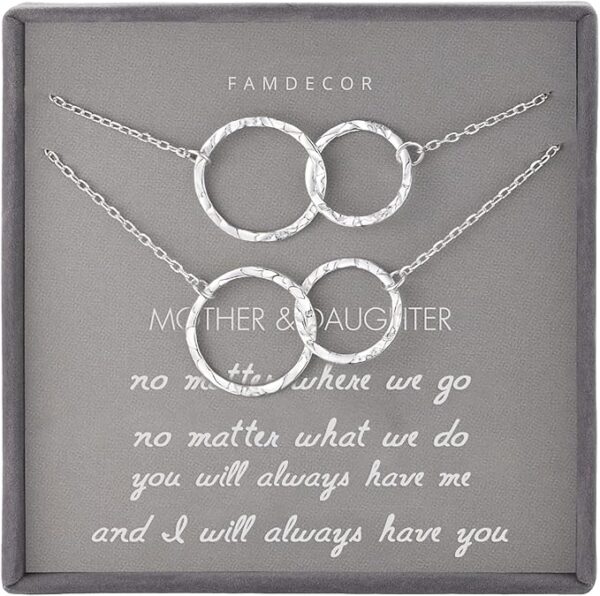 Sterling Silver Hammered Interlocking Circle Necklace for Mom and Daughter